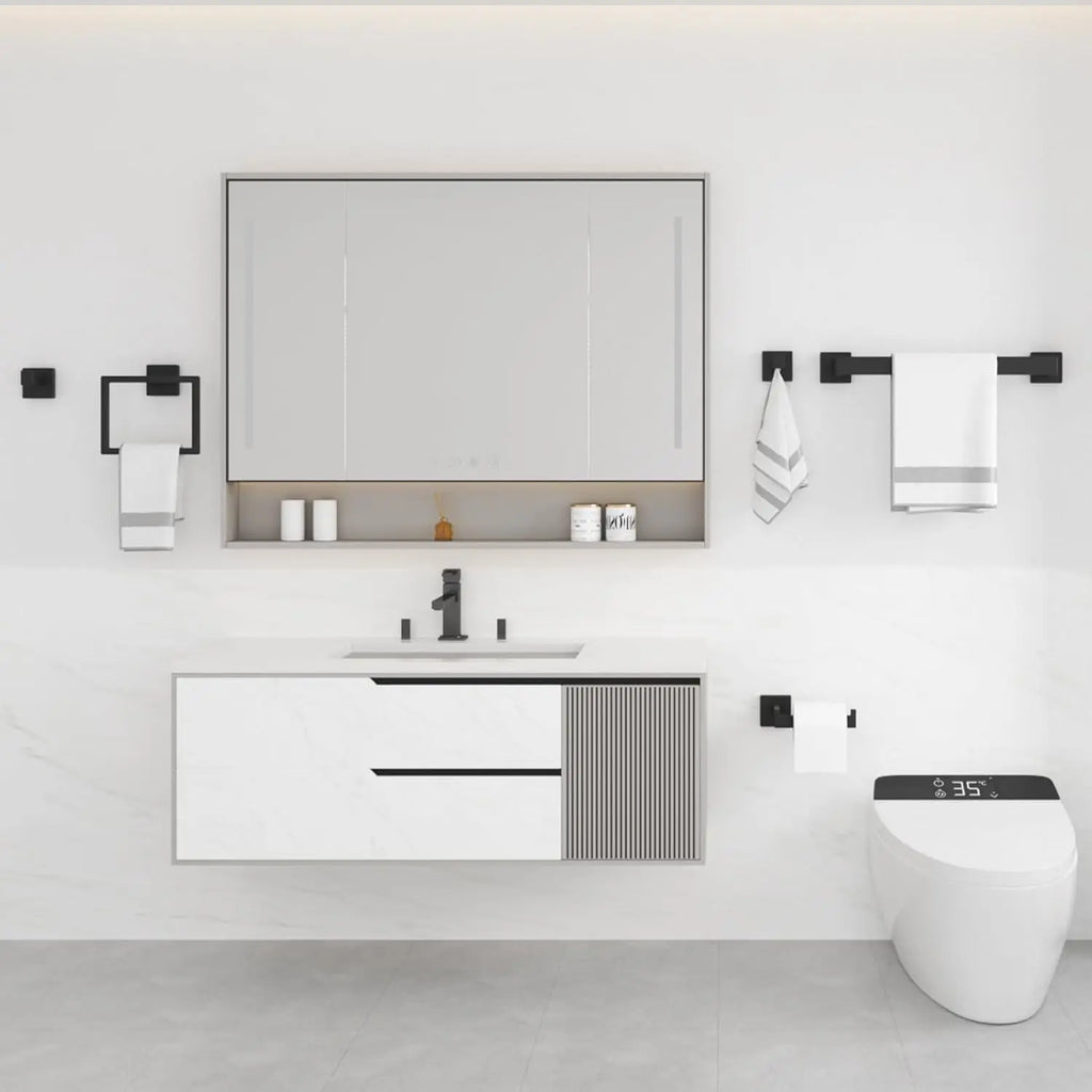 Bathroom Hardware Accessories Set 5-Pieces Bath Towel Bar Set Towel Racks Wall Mounted Stainless Steel for Bathroom Toilet