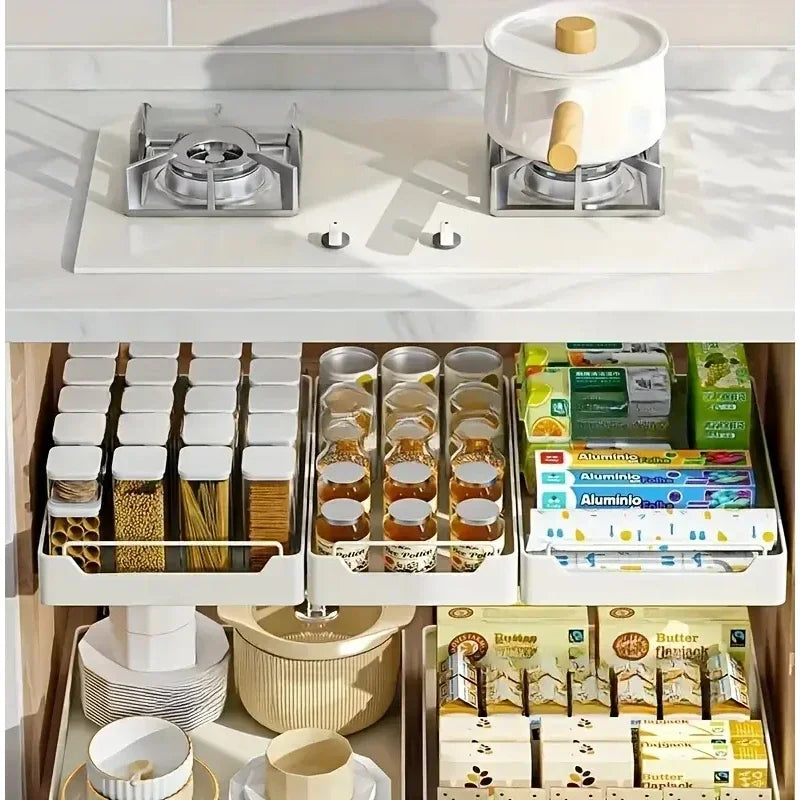 Home Kitchen Pull-out Rail Shelves Under The Sink Cabinet Pull-out Spice Dishes Organizer Without Drilling Installation