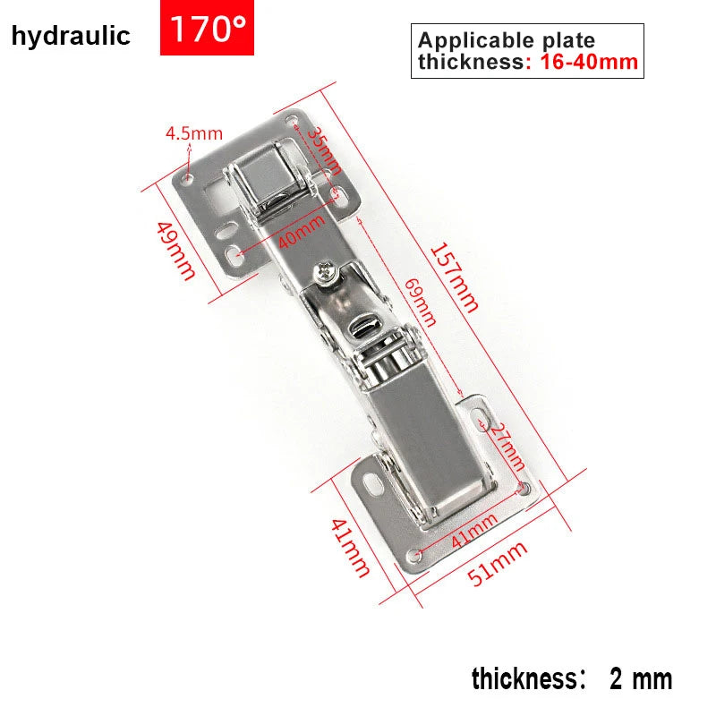 Soft Closing Hydraulic Hinges, 170 Degree Damping Buffer Cabinet Furniture Folding Hinge, Suitable for plate thickness 16-40mm