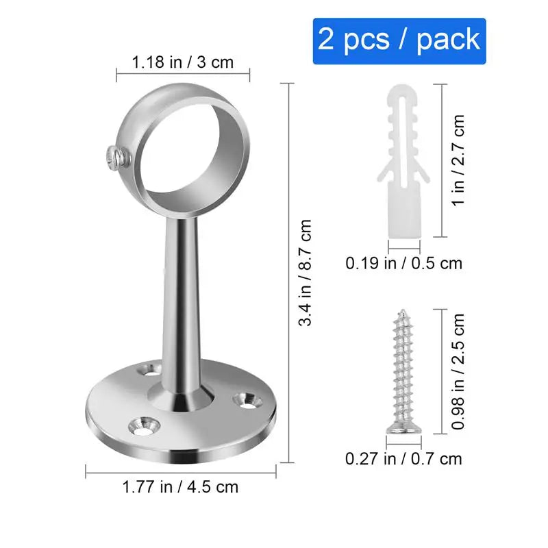 2Pcs Zinc Alloy Sturdy Wardrobe Rail Support Hanging Rod Holder Closet Tube Bracket Clothes Hanging Bar Bathroom Bedroom Kitchen