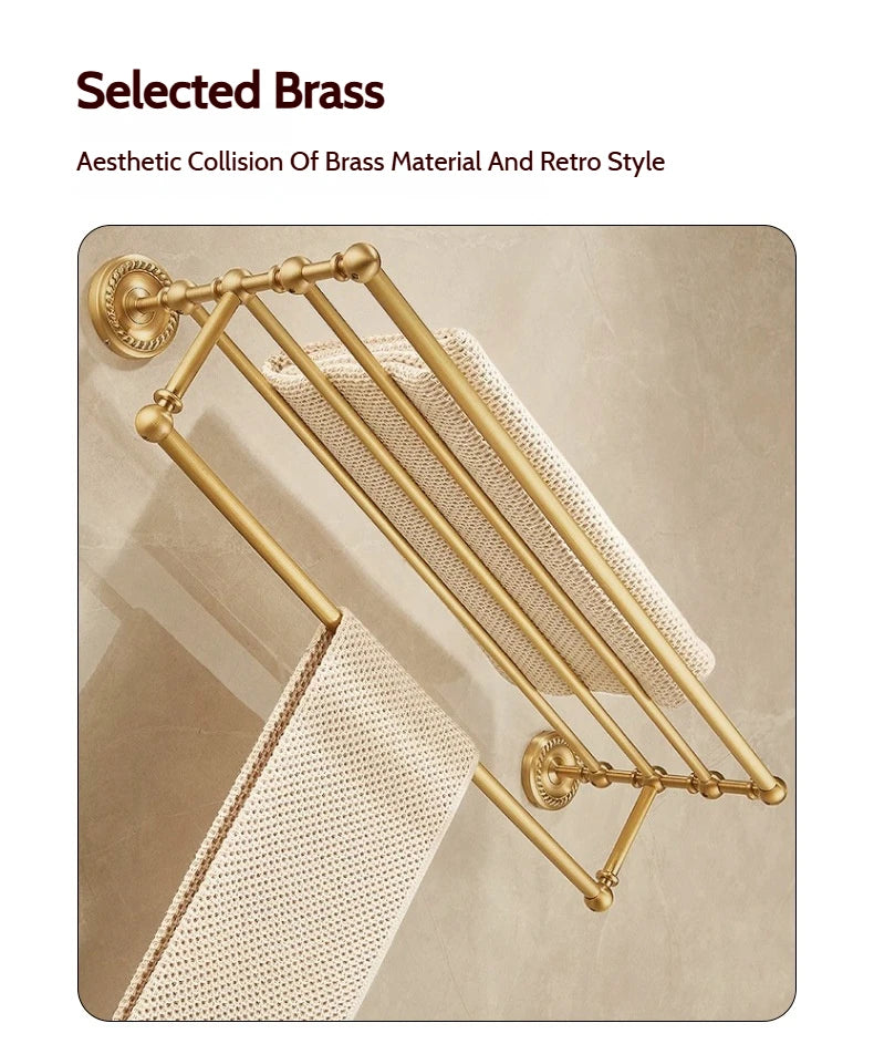 Antique Brushed Brass Bathroom Accessories Sets Towel Shelf Toilet Paper Holder Soap Holder Towel Rack Bathroom Hardware Sets