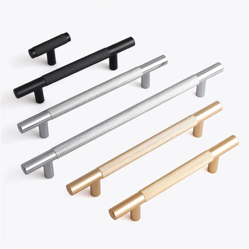 KK&FING Round Rod Knurled Carved Aluminum Alloy Furniture Door Handle Cupboard Wardrobe Door Pulls Cabinet Drawer Knobs Hardware