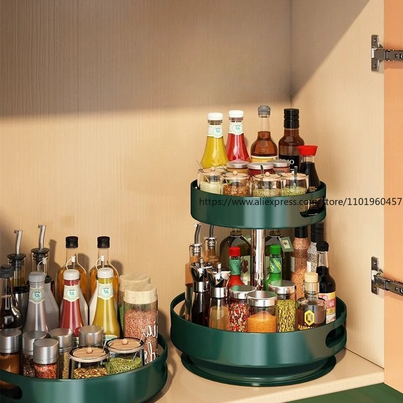 Rotatable Kitchen Spice Rack Multi-Tier Countertop Seasoning Organizer with Movable Turntable for Spice Jars Boxes