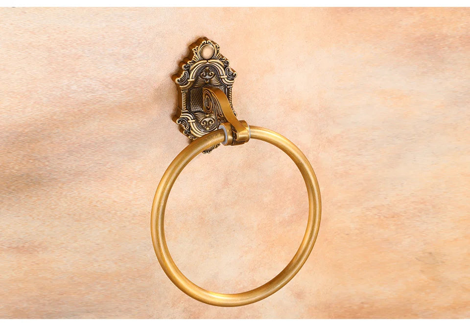 Bathroom Towel holder, Aluminium Wall Mounted Round Antique Brass Towel Ring Towel Holder Classic Bathroom Accessories