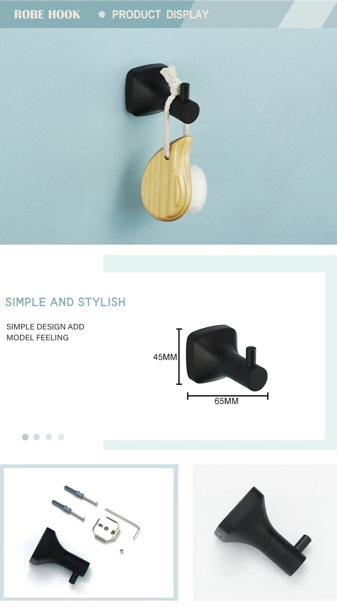 Matte Black Bathroom Accessories Set Wall Mount Stainless Steel Clothes Hook Toilet Paper Holder Towel Bar Hardware Pendant