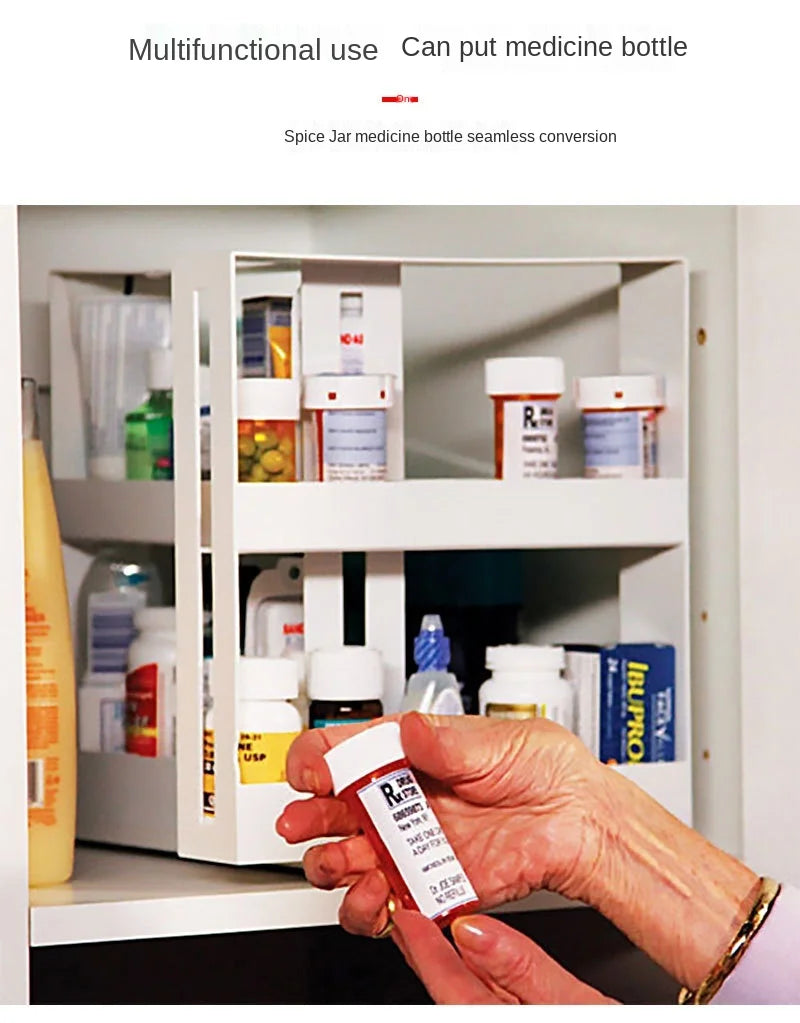 Delicate Spice Rack Double Storage Food Rack Rotating Spice Storage Shelf for Kitchen Bathroom
