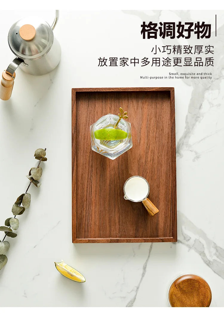 Walnut Wooden Serving Tray Tea Cup Saucer Trays Fruit Plate Storage Pallet Plate Decoration Japanese Food Rectangular Plate