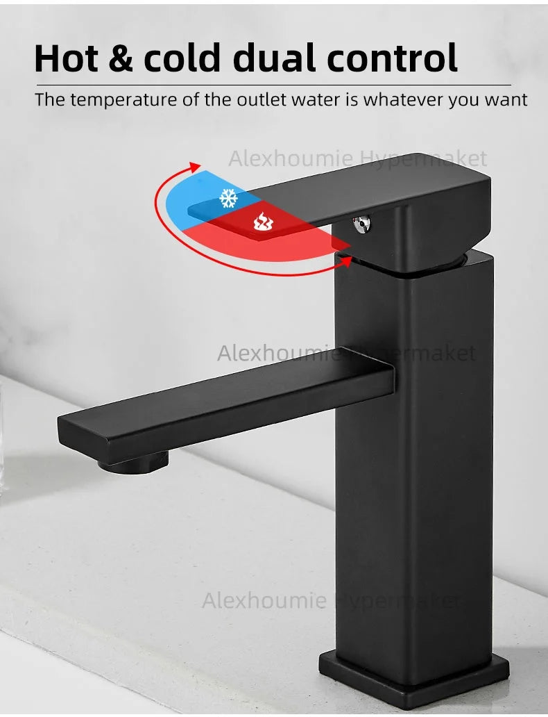 Basin Sink Bathroom Faucet Deck Mounted Hot Cold Water Basin Mixer Taps Black Lavatory Sink Tap 2024