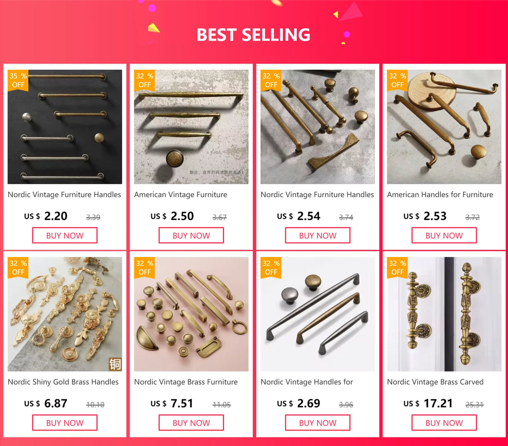 Walnut and Brass Furniture Handles Modern Simple Style Wood Cabinet Knobs and Handles Anti-cracking and Anti-oxidation