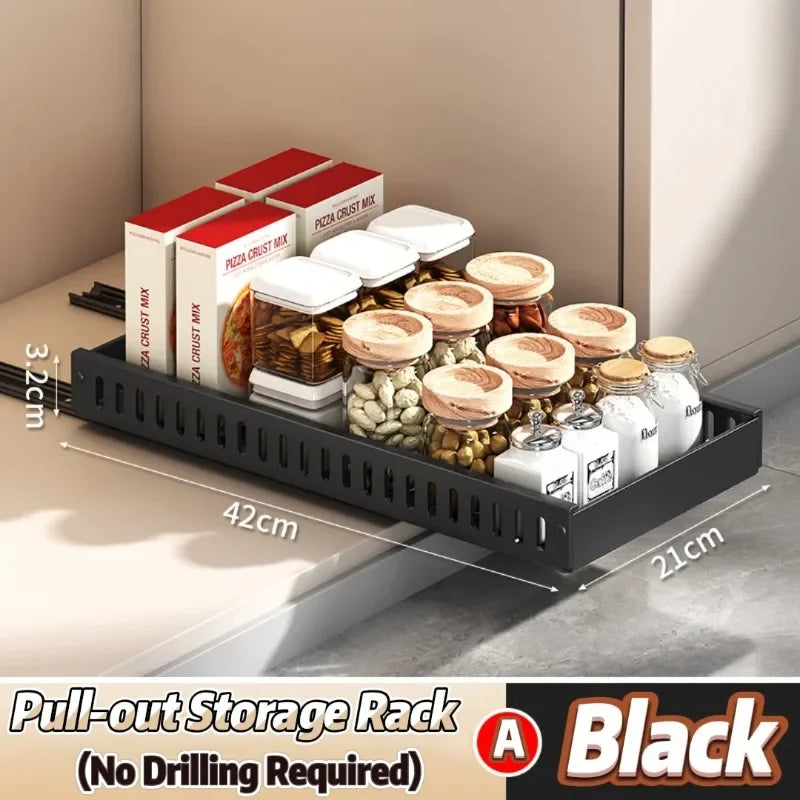 Kitchen Pull-Out Pot Rack Adjustable Cupboard Trays Dishes Partition Shelf with Slide Rails Organizer Tray Drawer Storage Racks