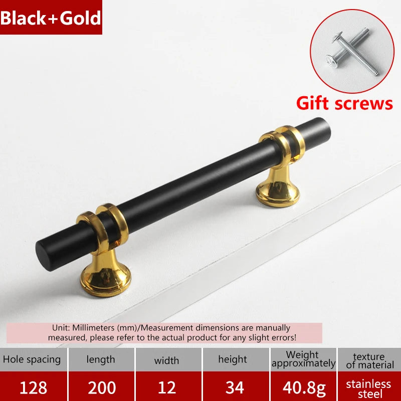Modern Black Gold Cabinet Handles - Solid Drawer Knobs For Kitchen Furniture With Zinc Alloy Material