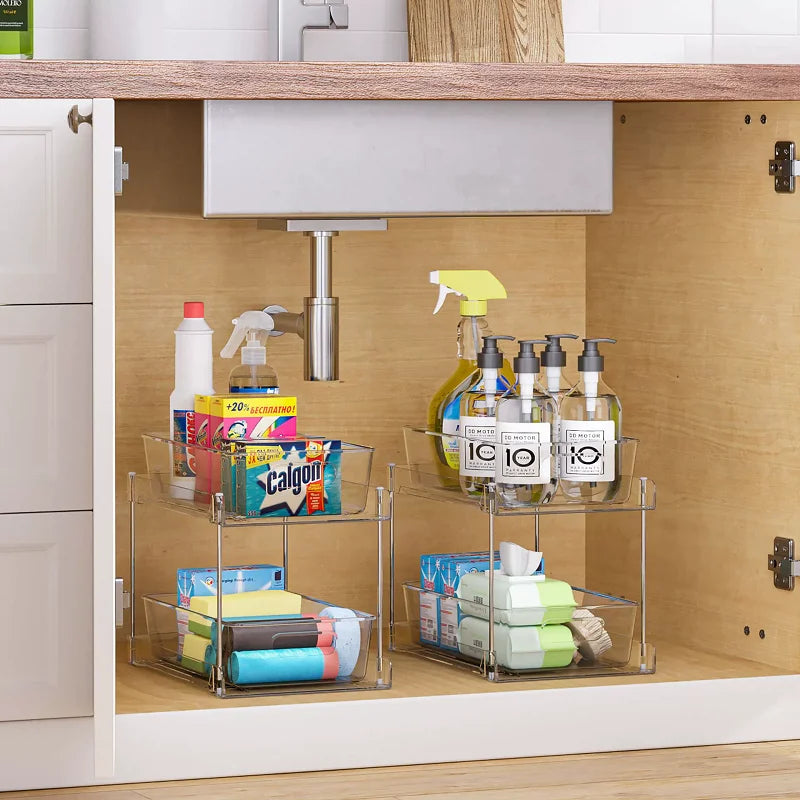 2/3 Layer Under Sink Storage Organizer Multipurpse Rack Countertop Cabinet Under Sink Storage Rack Bathroom Kitchen Organizer
