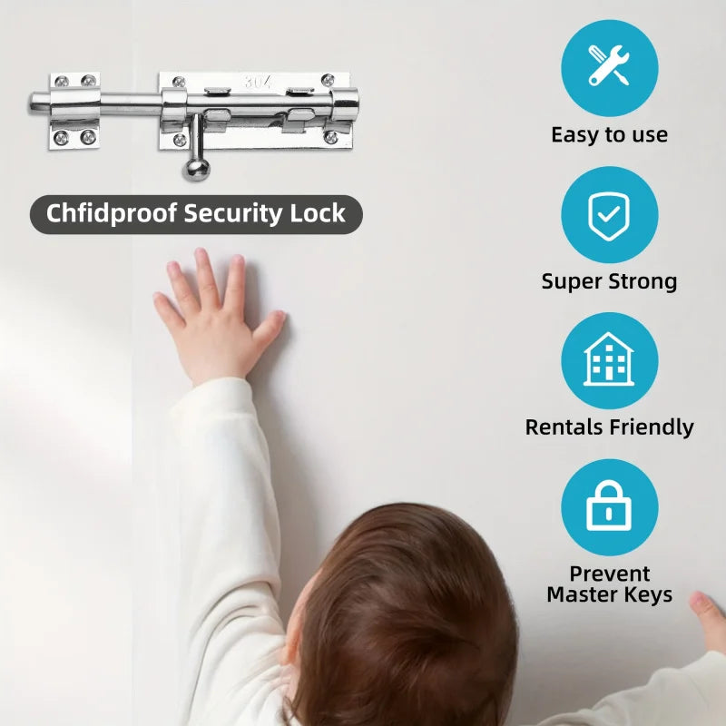Sliding Bolt Latch Hardware：Cylindrical Bolt Latch，Heavy Solid 304 Stainless Steel，Black Surface，Applicable  Outdoor Latches