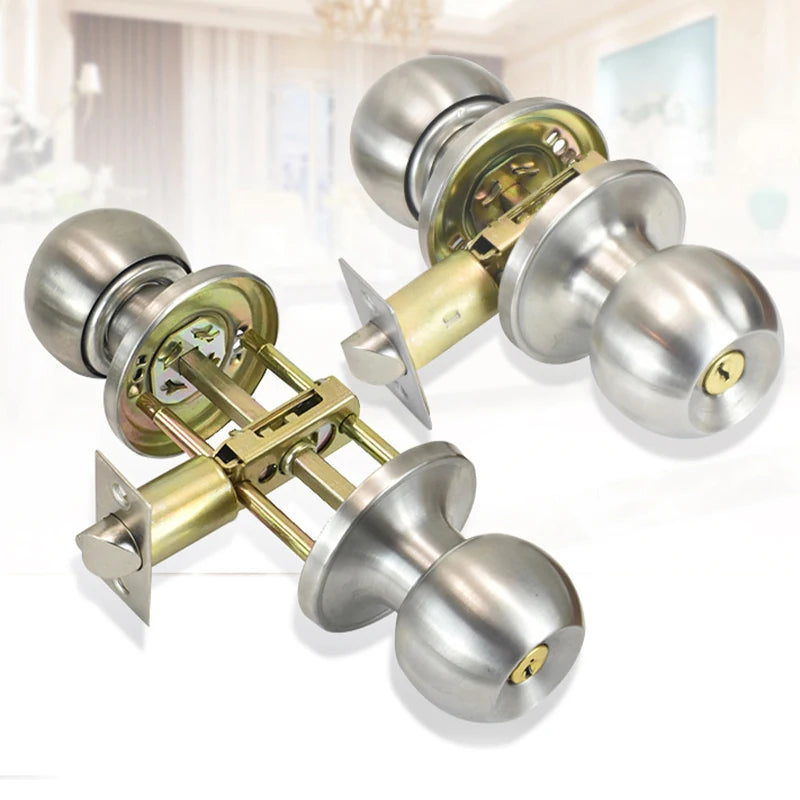 Interior Round Ball Door Knobs, Key Handles, Stainless Steel Locksets for Bathroom, Bedroom