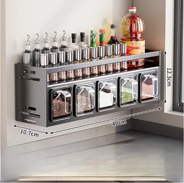 Stainless Steel Kitchen Spice Rack Wall-Mounted Multi-Functional Spice Rack Box Jar Kitchen Storage Home Organizador De Cocina