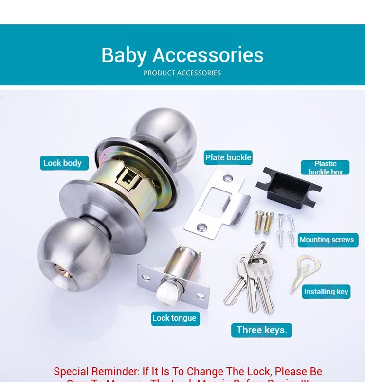 ZEXEF Stainless Steel Round Door Knobs Rotation Lock Knobset Handle Metal Door Knob With Key For Bedrooms Living Rooms Bathrooms