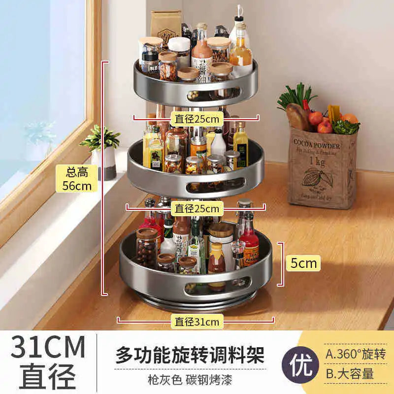 Rotatable Kitchen Spice Rack Multi-Tier Countertop Seasoning Organizer with Movable Turntable for Spice Jars Boxes