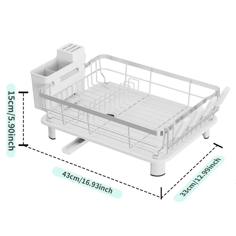 Single Layer Hollow Dish Rack Kitchen Countertop Rack with Drainage Tray Multifunctional Tableware Rack Rust Resistant Durable