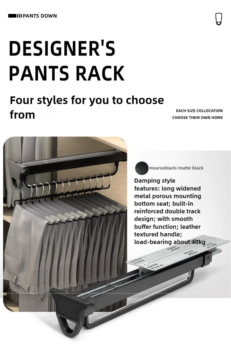 Closet shallow closet Slide rail retractable hangers Cabinet hanging rod vertical pull-out top mounted trouser rack free of hole