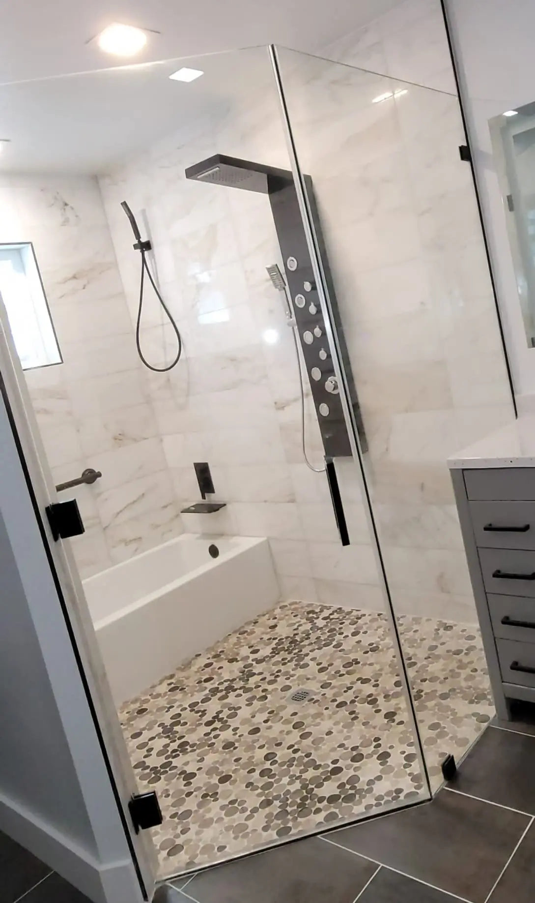 ZAPPO Shower Panel with Rainfall Waterfall Shower Head 5 Body Jets and 3-Function Handheld Rain Massage System Shower Column Tap