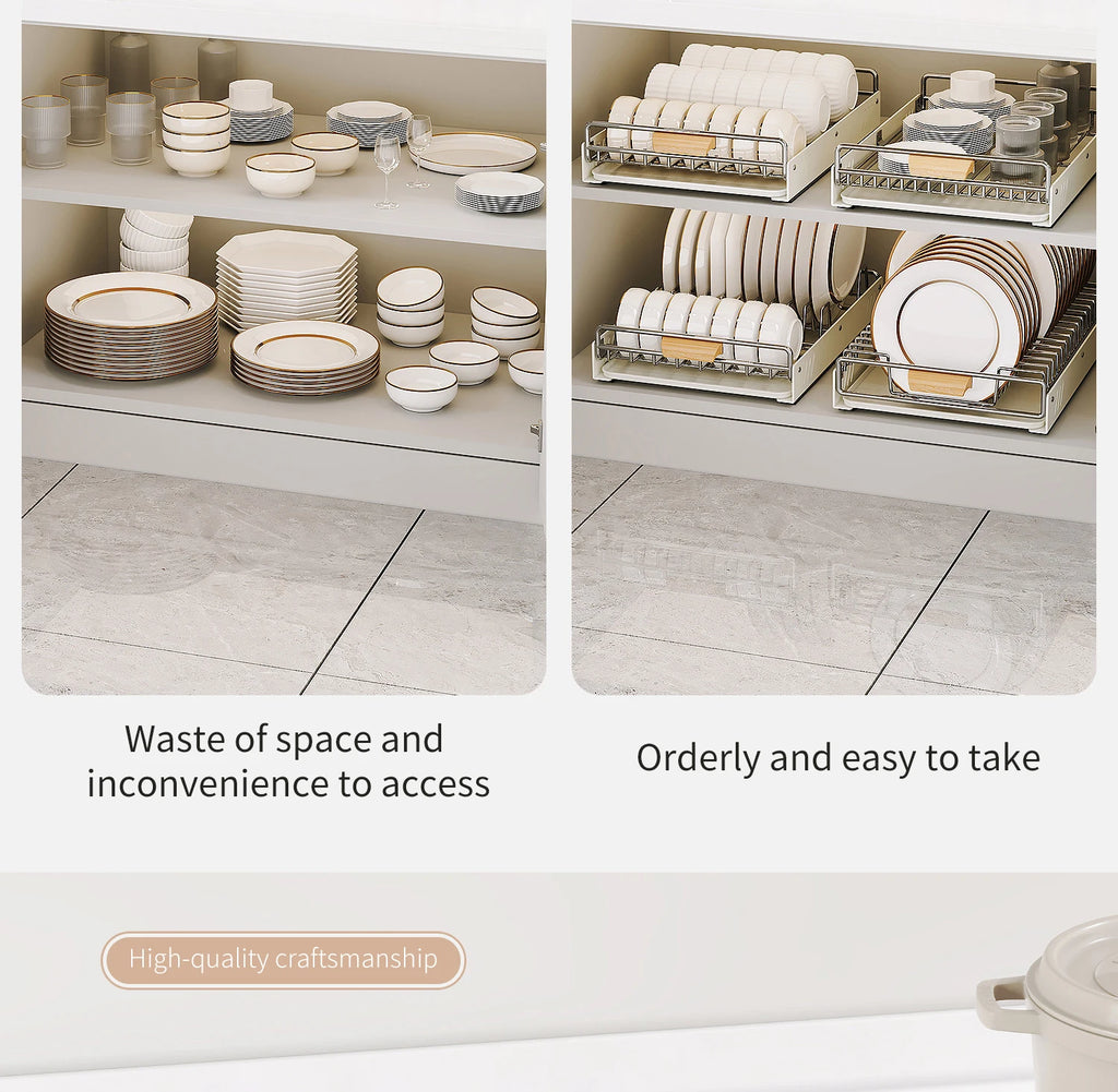 Drawer Wooden Handle Kitchen Dish Storage Rack Divider Dish Pullout Slider Punch-free Drawer Organiser Spice Racks Drainer Shelf