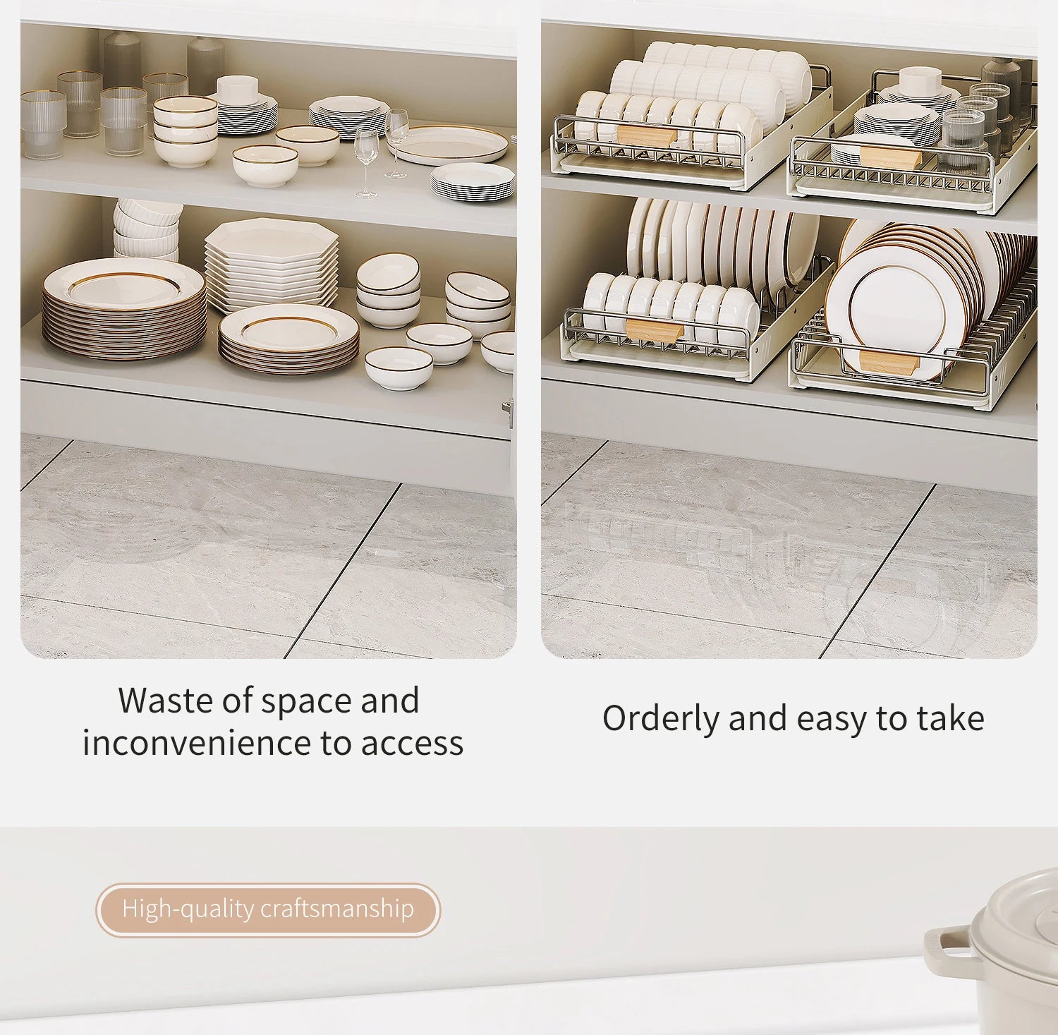Drawer Wooden Handle Kitchen Dish Storage Rack Divider Dish Pullout Slider Punch-free Drawer Organiser Spice Racks Drainer Shelf