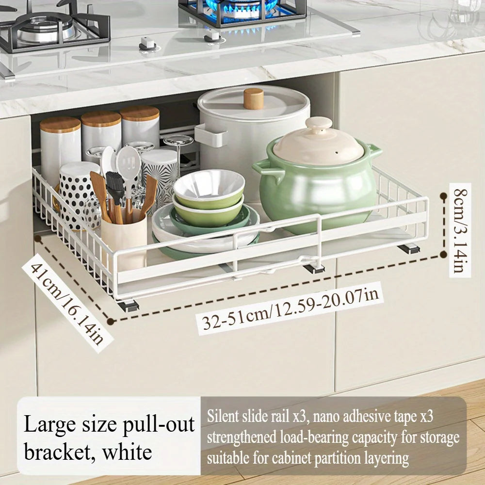 Drawer storage rack silk sliding pull-out cutlery spice bottle rack suitable for kitchens, bathrooms etc, optimizing more space