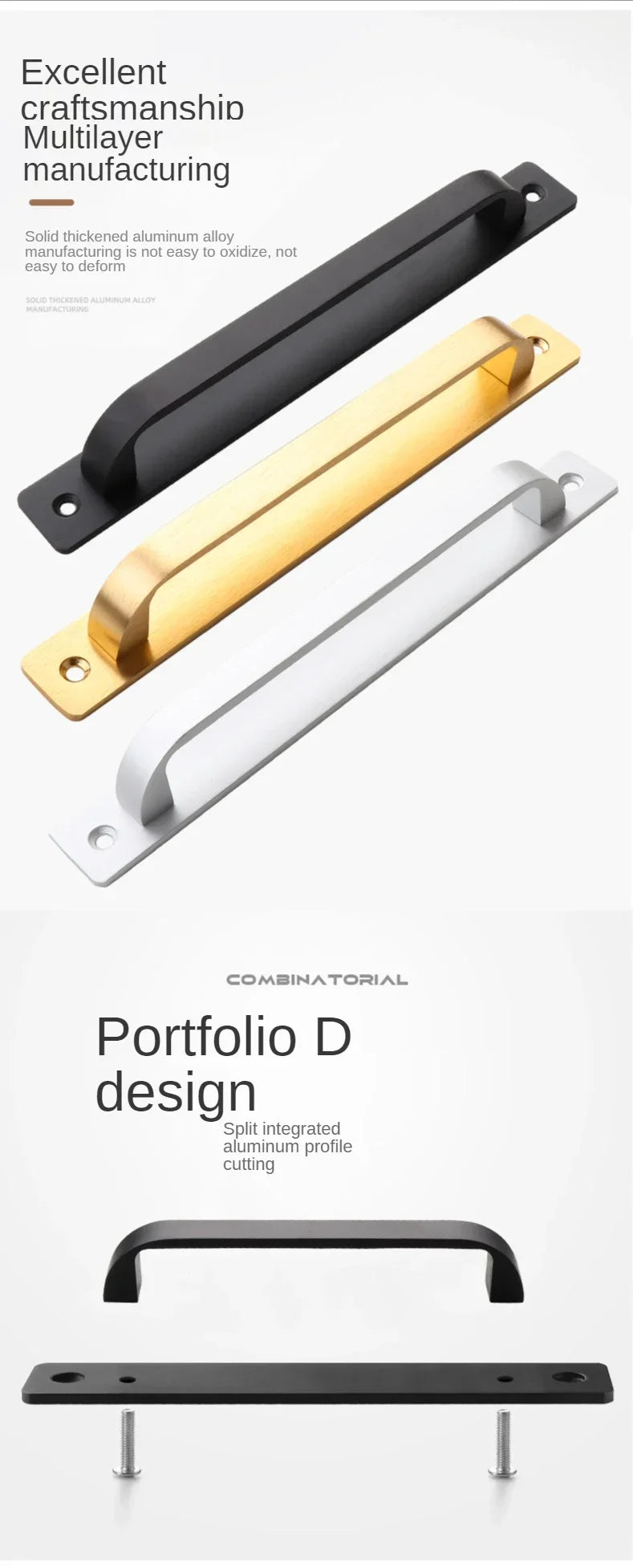 Door/Window Handle Balcony Wooden Sliding Door Handle Golden Aluminum Alloy Warehouse Door Black Kitchen Handle
