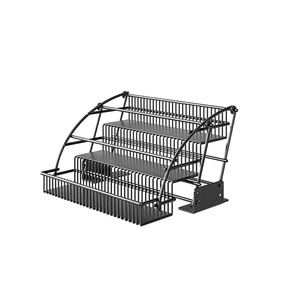 Carbon Steel 3-Tier Pull Down Spice Rack Large Capacity Space Saving Retractable Spice Rack Rust-proof Strong Load-bearing