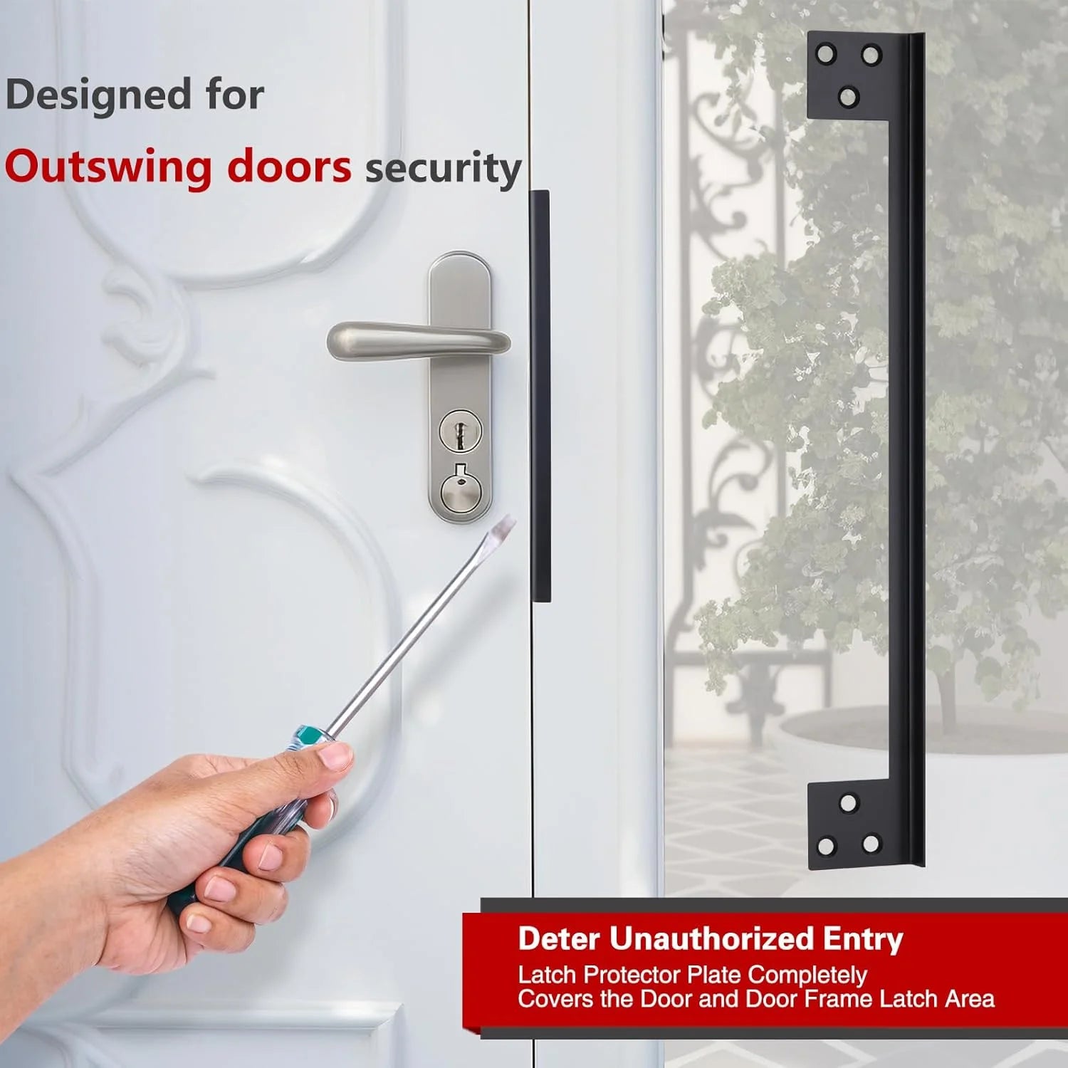 Door Latch Guard Plate Outswing Door Security Protector Door Latch Shield Cover to Block Access to The Door Lock/Deadbolt Latch