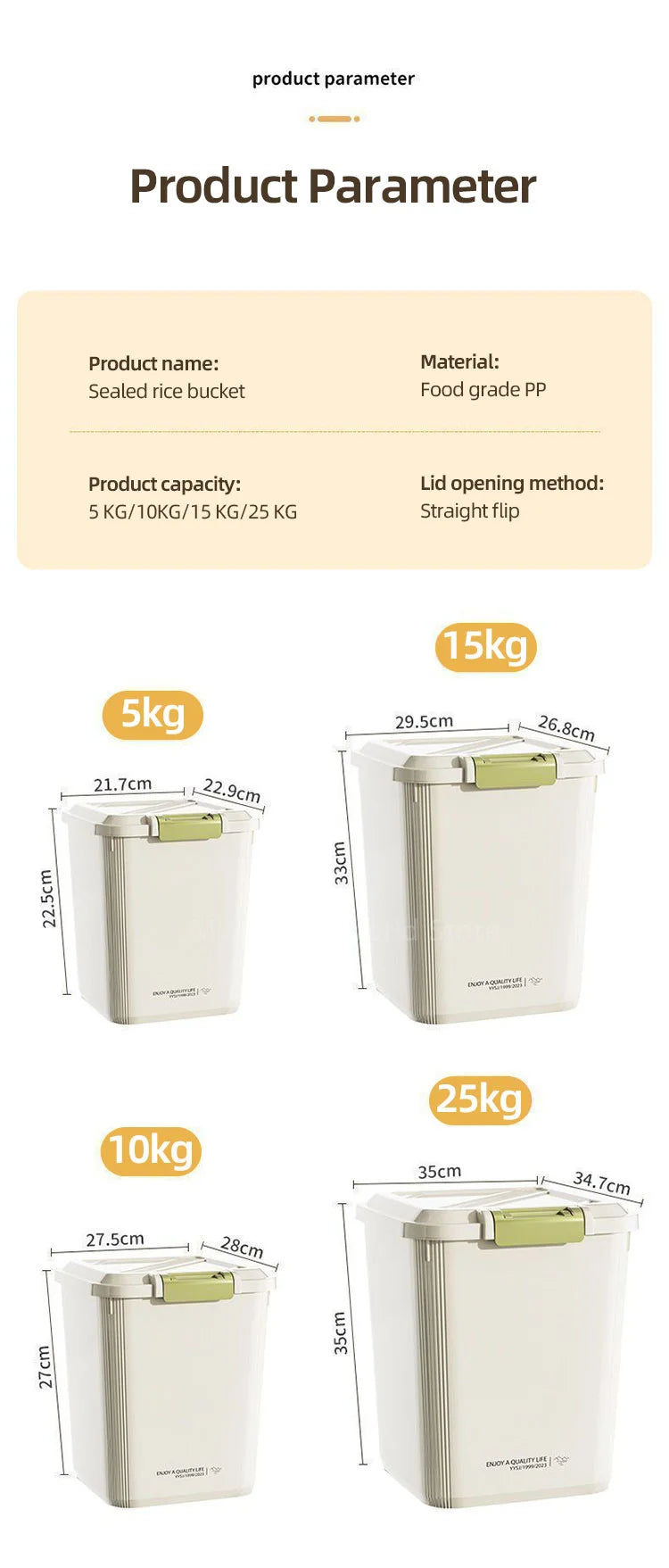 10KG Rice Container Rice Storage Box Sealed Cereal Dispenser with Buckle Insect Proof Grain Pet Food Container Kitchen Organizer
