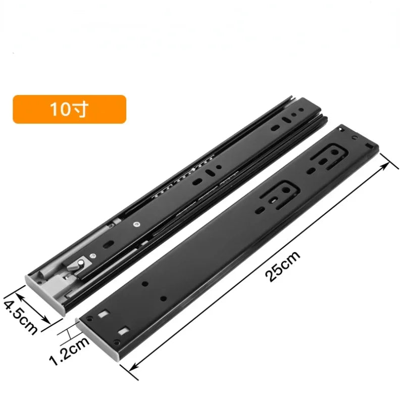 Heavy-Duty Soft-Close Drawer Slides - Automatic Three-Section Black Drawer Glide Tracks with Silent Rebound Mechanism