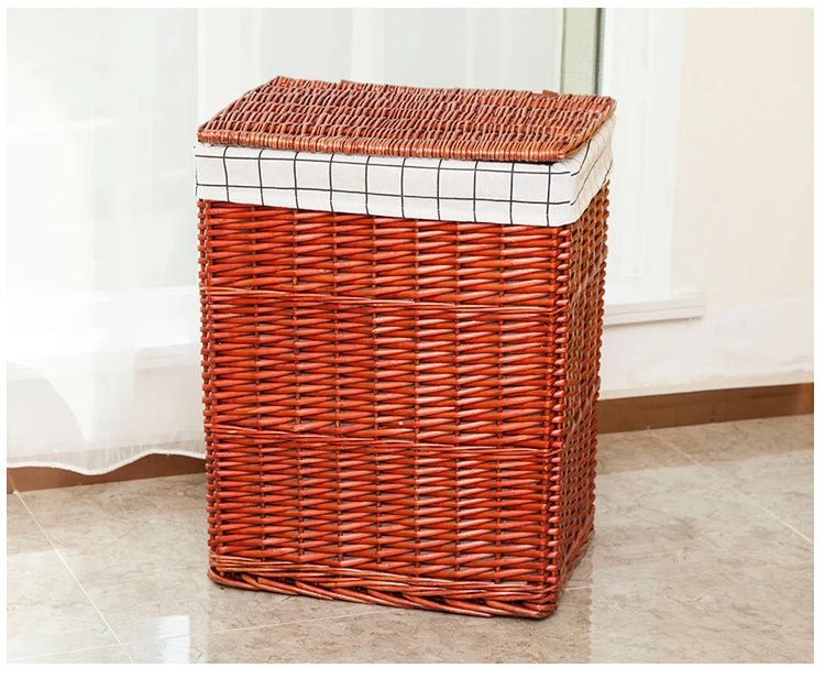 Large Capacity Rattan Laundry Basket - Vine Woven Storage with Cover, Simple and Elegant Dirty Clothes Organizer for Home