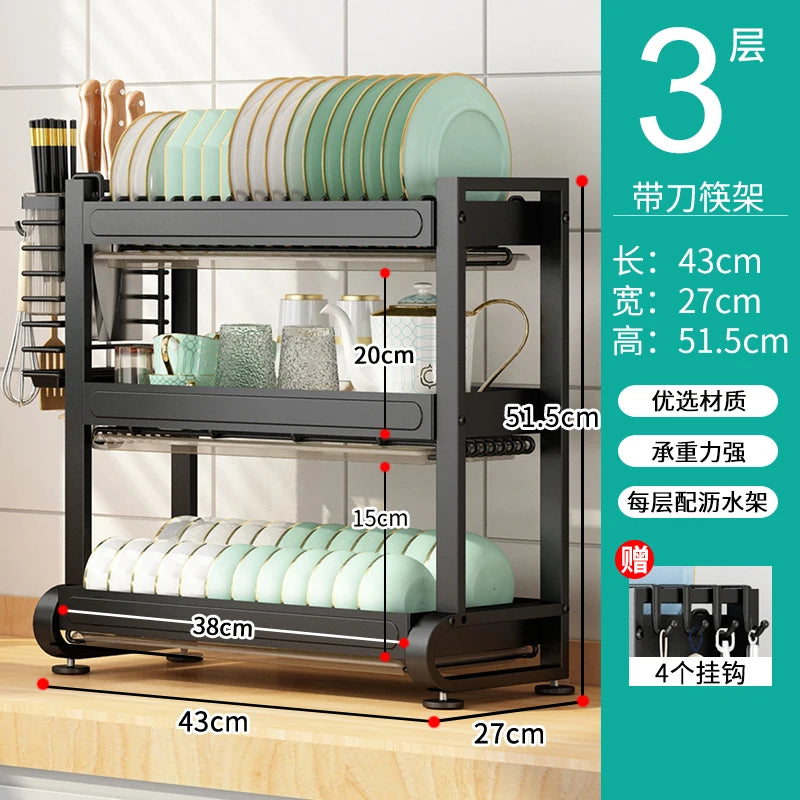 Kitchen Dish Storage Rack, External Hook Plate Organizer, Multi-Function Home Plate Holder, Compact Dish Organizer