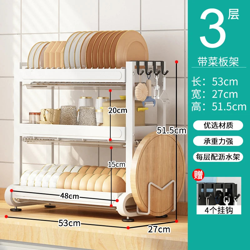 Kitchen Dish Storage Rack, External Hook Plate Organizer, Multi-Function Home Plate Holder, Compact Dish Organizer