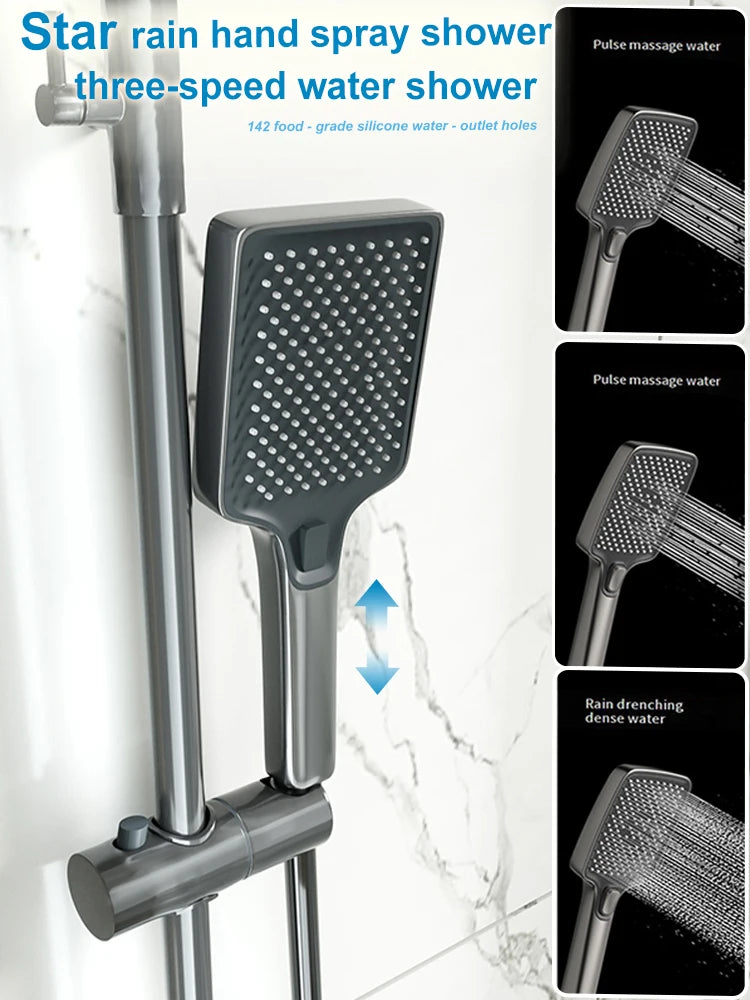 Bathroom Shower System Sets Piano Button Ambient Light Digital Display Pressurization Rain Faucets Shower Set