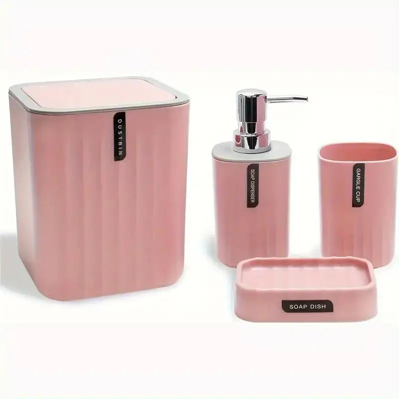 4pcs/set Bathroom Accessories Set, Includes Desktop Trash Can, Soap Dispenser, Toothbrush Holder, Toothbrush Cup, Giftift