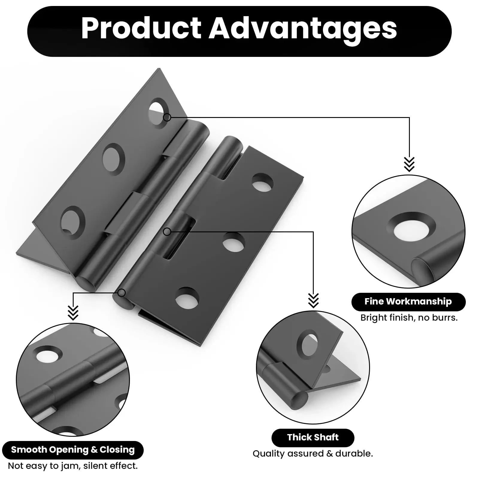 Black Door Hinges Stainless Steel Butt Hinges with Screws Cabinet Drawer Furniture Hinges Mounting Plate Flat Fixing Brackets