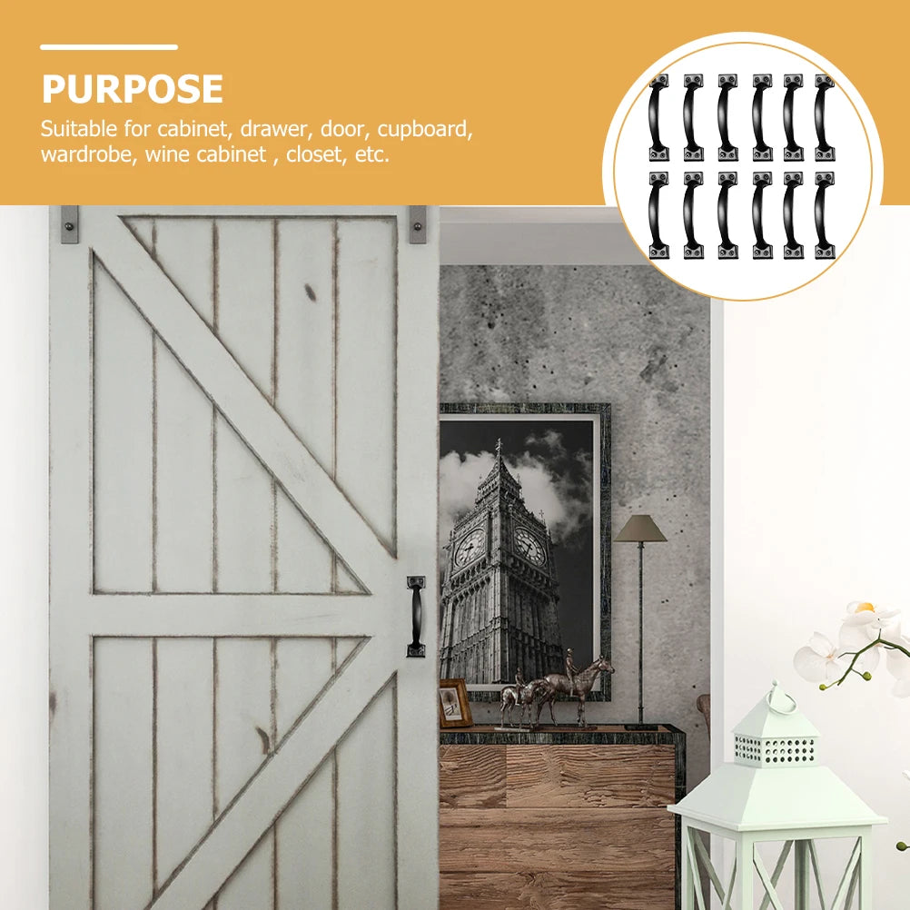 6pcs/8pcs/10pcs/12pcs Iron Door Handles Metal Door Pull Knobs Cabinet Drawer Pulls Barn Cupboard Knob Dresser Sliding Grips