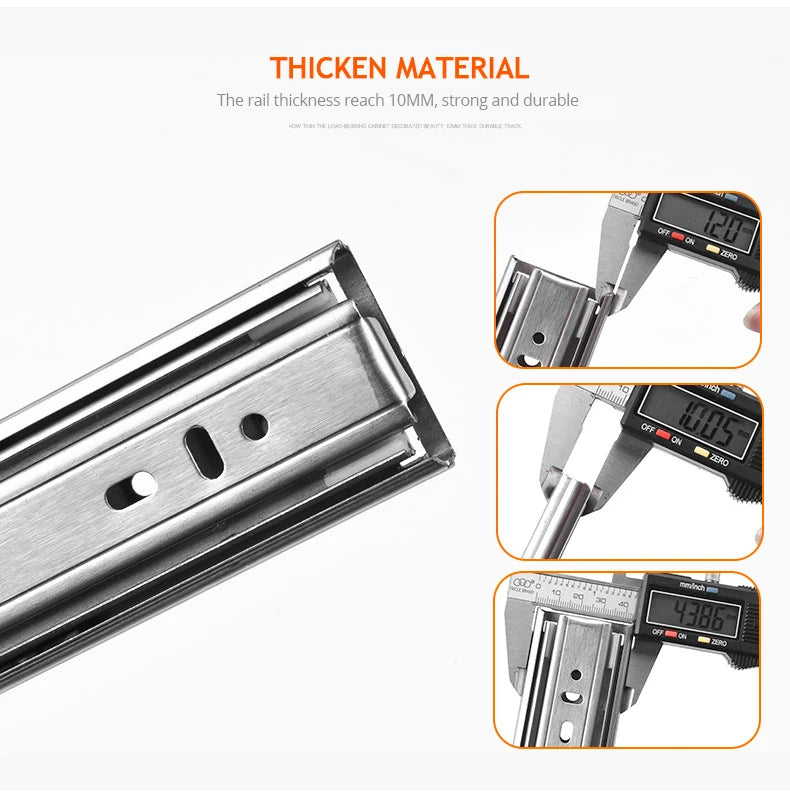 Buffer Damper Rails 10"-22" Stainless Steel Cabinet Slides Soft Close Three-Section Drawer Rails Drawer Slides Hardware