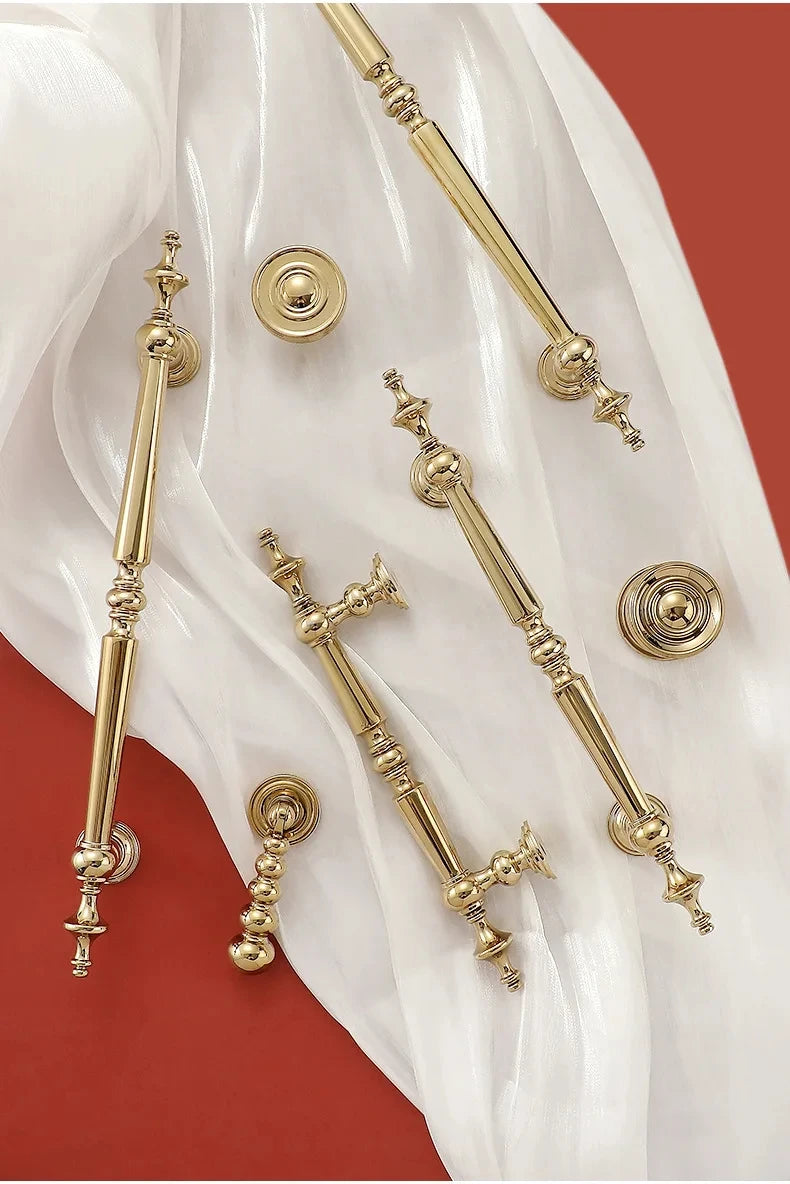 High-end Antique Bronze Door Handles and Knobs Solid Brass Antique Drawer Pulls Kitchen Cupboard Handle Gold Cabinet Handles