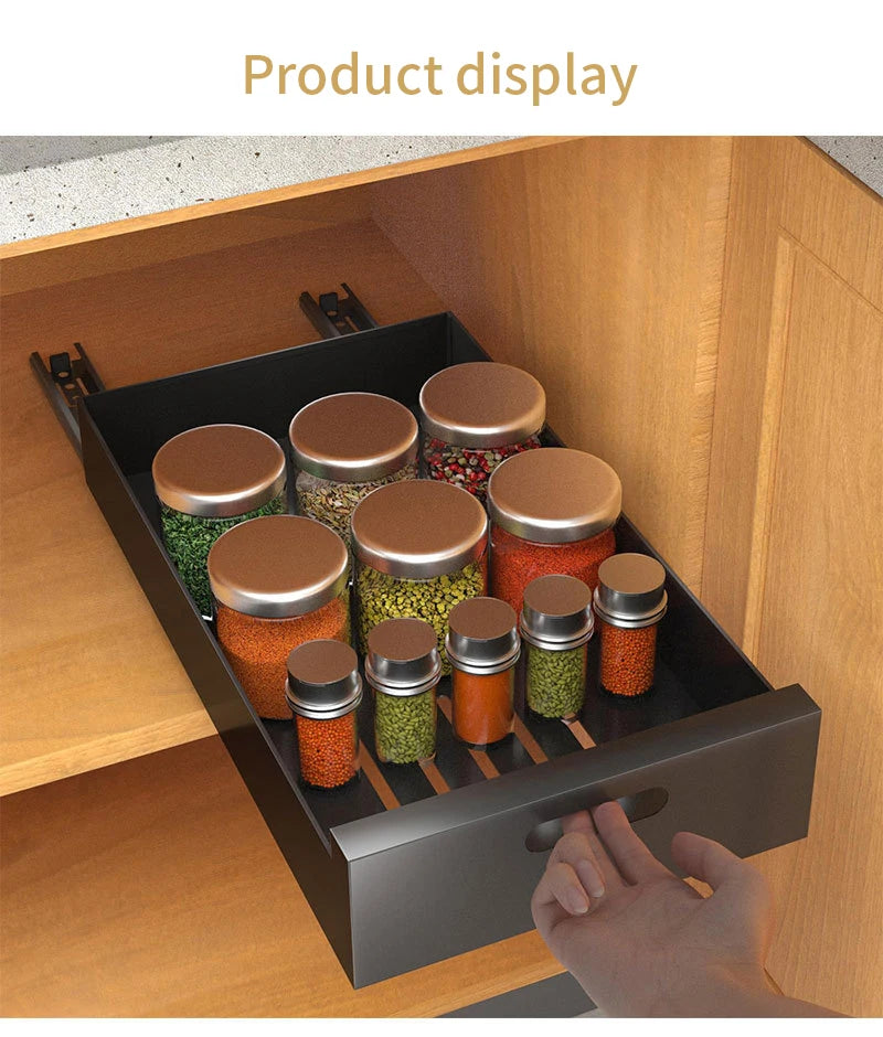 Pull-out Kitchen Drawer Type Storage Rack Multifunctional Storage Box with Sliding Rail Spice Pantry Shelves Drawer Kitchen Rack