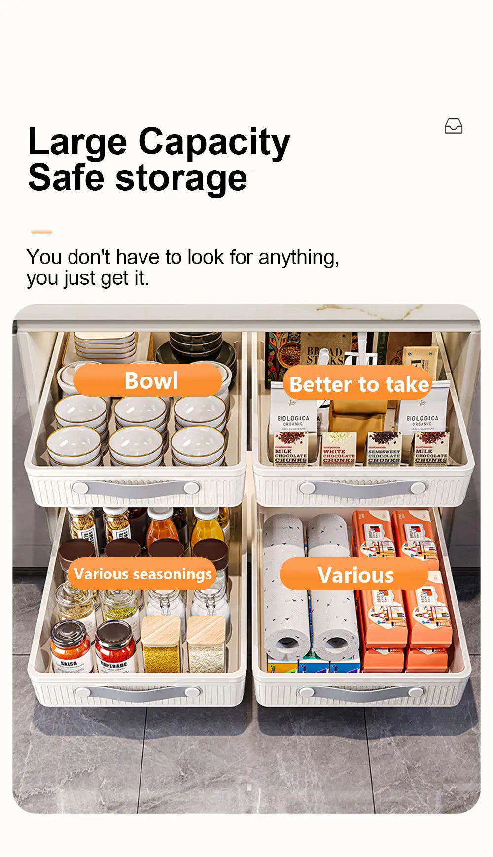 2PCS Kitchen Drawer Storage Rack with Slide Rails Pull-out Cabinet Organizer Storage Tray Spice Seasoning Bottle Storage Rack
