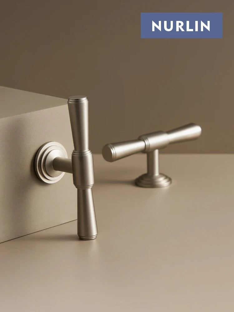 Nurlin Solid Brass Nickel Brushed Luxurious Silver French Modern Cabinet Handles Tbar Wardrobe Knobs