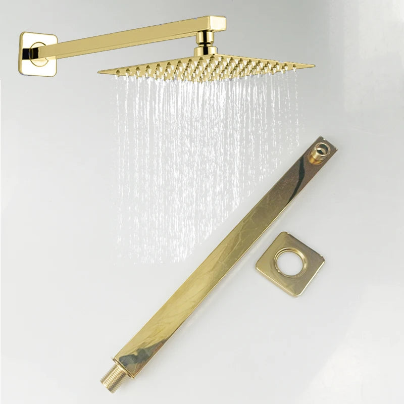 Shower Head 10/12 inch Rainfall Shower Head with Wall Mounted Shower Arm Bathroom Shower Accessories