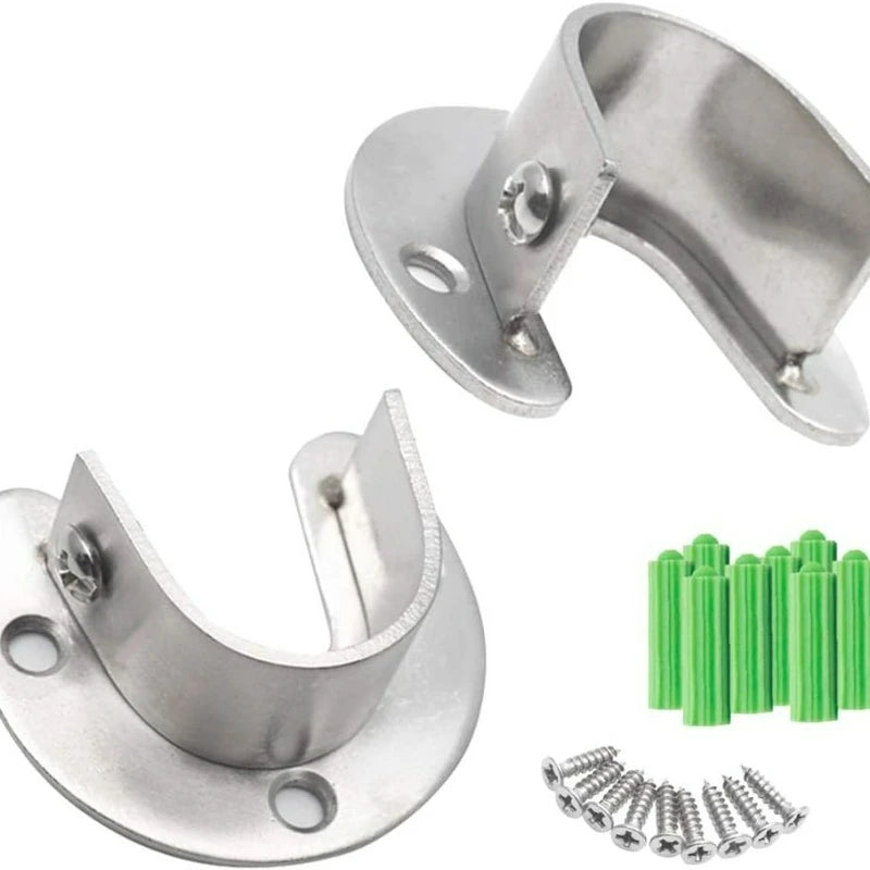 Wardrobe Hanger Rod Fixing Holder Stainless Steel Flange Seat Curtain Rod Tube Hook Fixed Support Bracket Bathroom Hardware