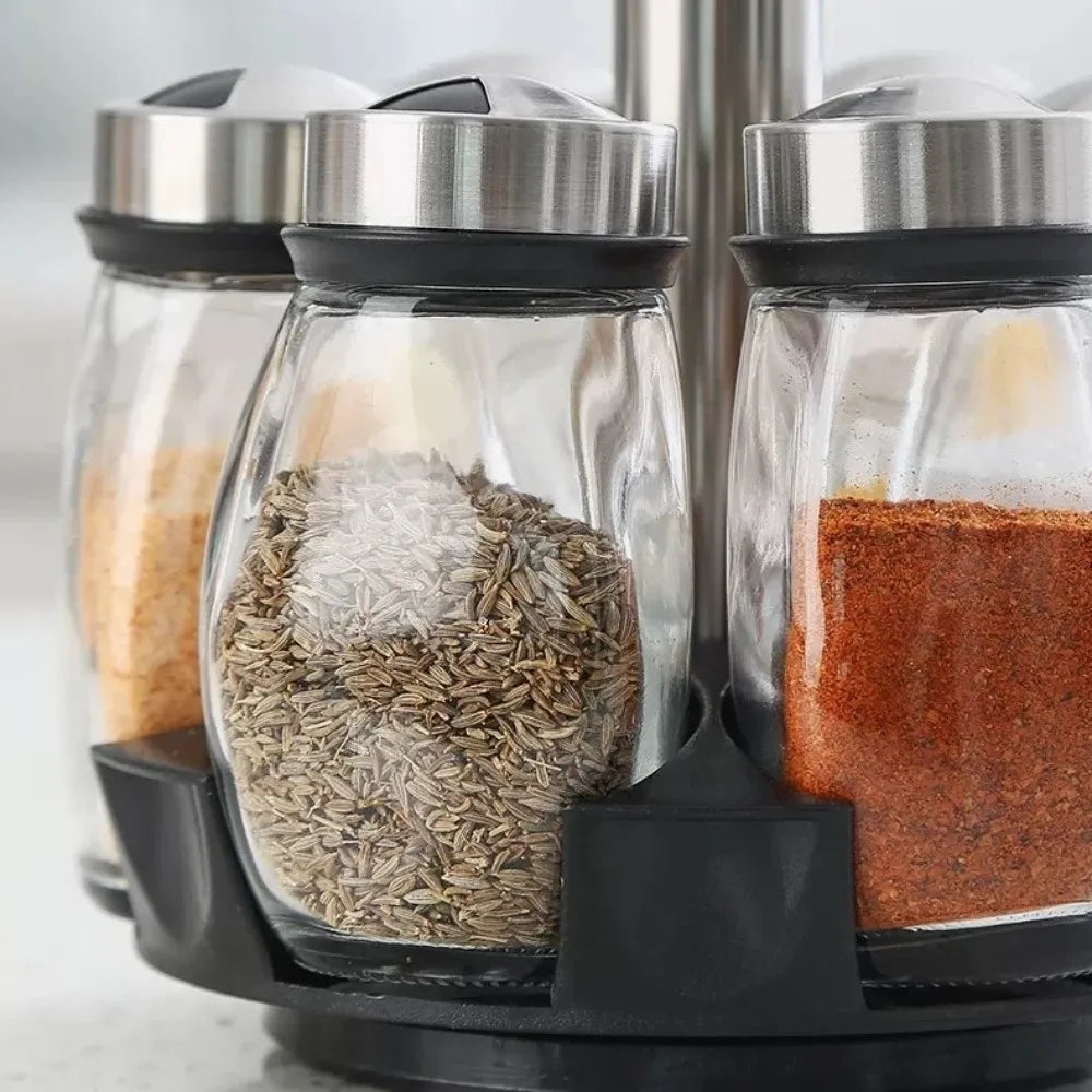 6 Bottles Rotatable Spice Rack Space-Saving Food Grade Seasoning Rack Dust-proof Moisture-proof Condiment Organizer Kitchen Use