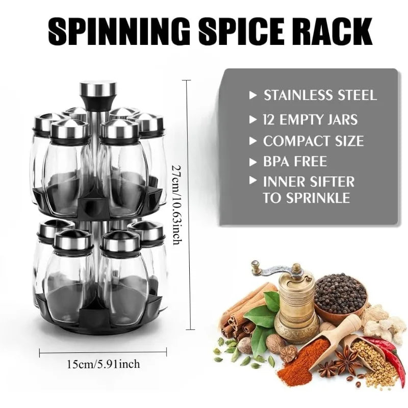 6-12 pcs Revolving Spice Rack Organizer Countertop, Spinning Spice Storage Rack Tower Organizer,Spice Seasoning Bottle Organizer