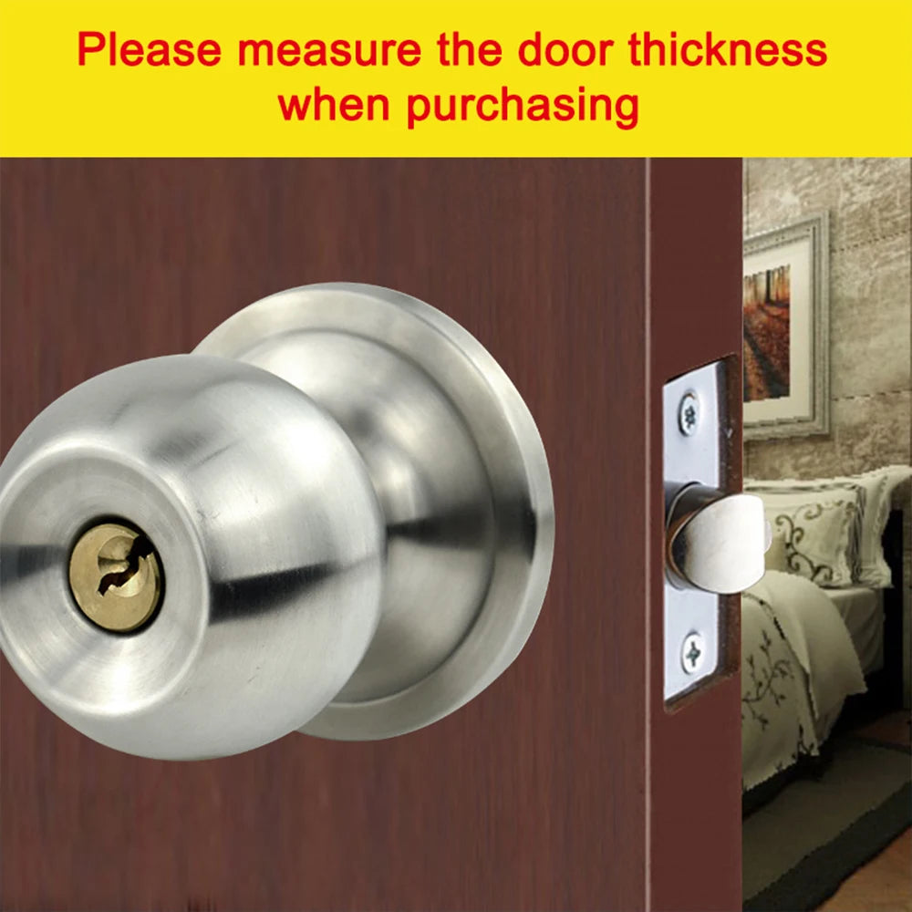Interior Round Ball Door Knobs, Key Handles, Stainless Steel Locksets for Bathroom, Bedroom