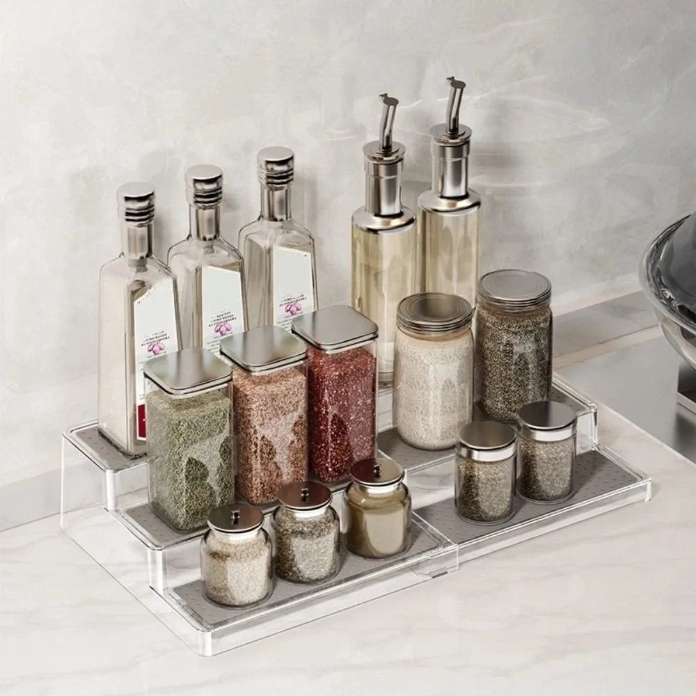 3 Tier Expandable Spice Rack Visible Adjustable Expandable Step Shelf Kitchen Organizer Multi Functional